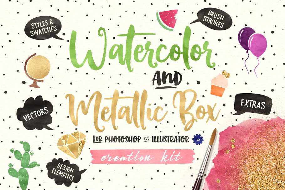 Download (PS+AI) Watercolor & Metallic Box