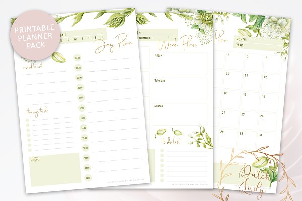 Download Printable Planner Pack Green Florals
