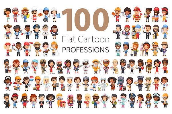 Download 100 Professions Flat Characters