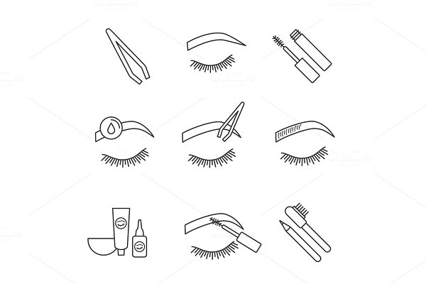 Download Eyebrows shaping linear icons set