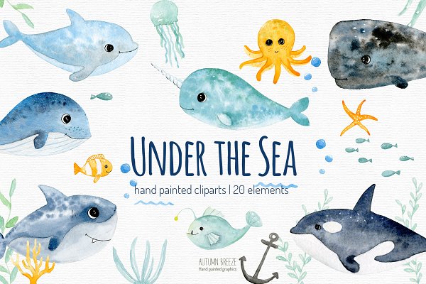 Download watercolor sea creatures