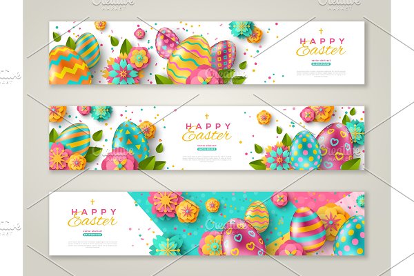 Download Easter banners with ornate eggs