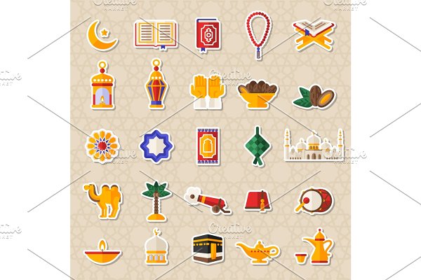Download Set of Ramadan Kareem Icons Stickers