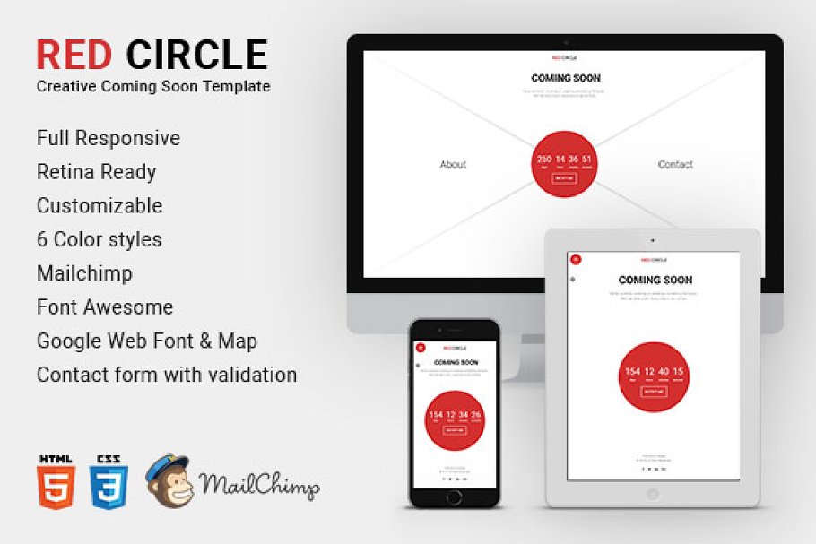Download Red Circle - Coming Soon HTML Templ.