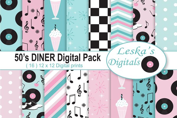 Download 50s Diner Digital Paper Pack