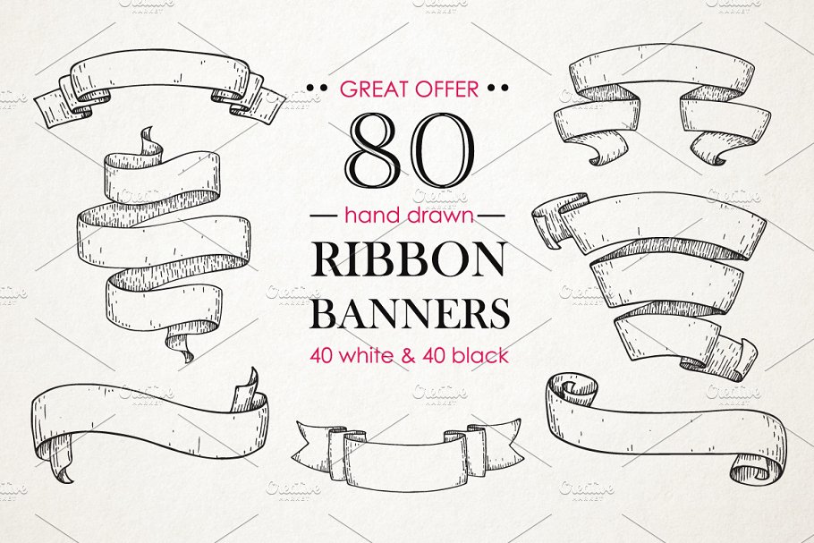 Download Ribbon Banners. Big Hand Drawn Set.