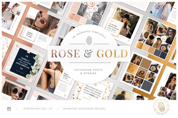 Download ROSE & GOLD Animated Instagram Pack