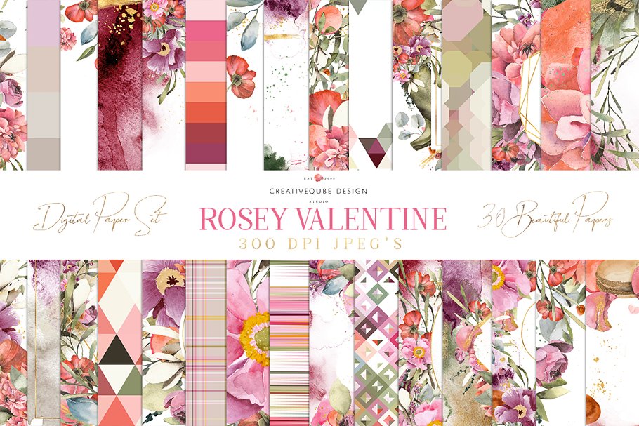 Download Rosey Valentines Digital Papers