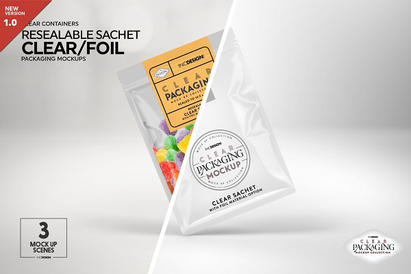Download Clear Foil Sachet Packaging Mockup