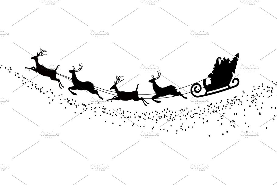 Download silhouette Santa Claus flying