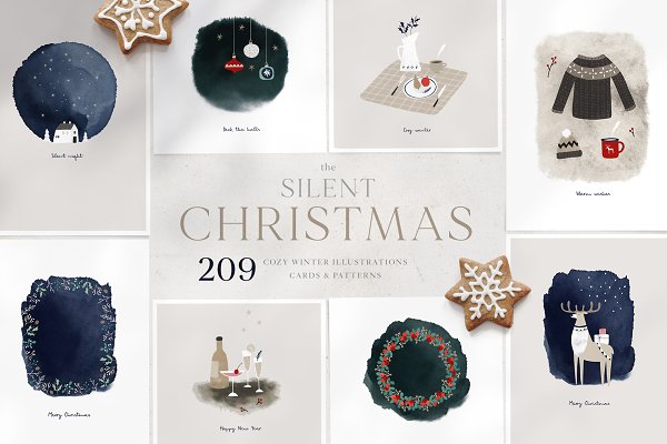 Download 200+ Silent Christmas watercolor set