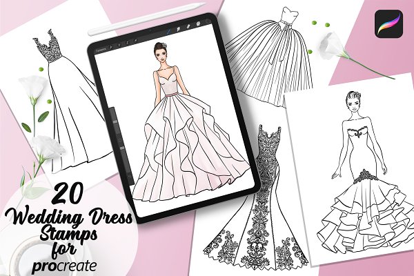 Download 20 Wedding Dresses Procreate Stamps