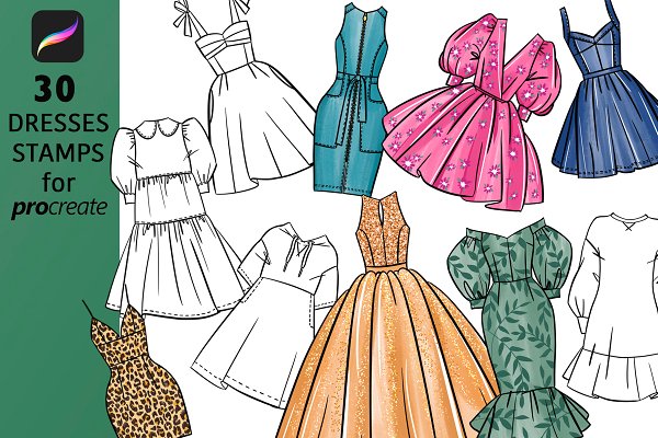Download Procreate Brushes Stamps 30 Dresses
