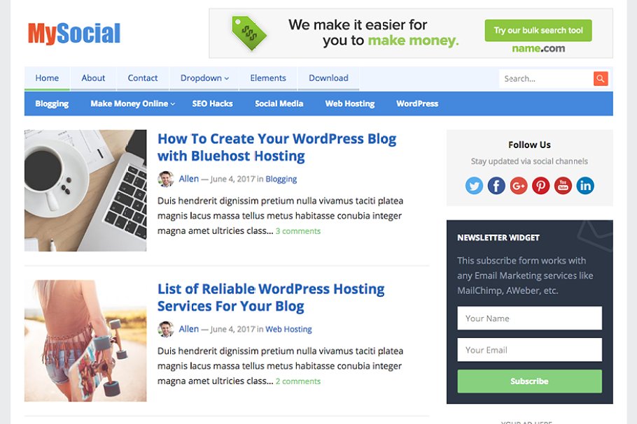 Download MySocial - WordPress Blog Theme