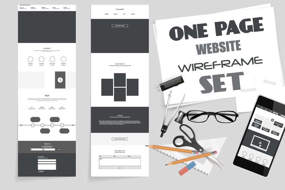 Download One Page Website Wireframe Kit. #3