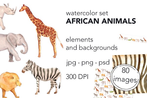 Download Watercolor set African Animals