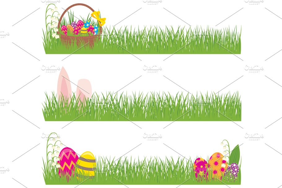 Download Set of Easter banners grass and eggs