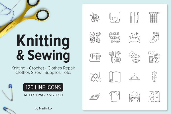 Download 120 Knitting & Sewing Icons