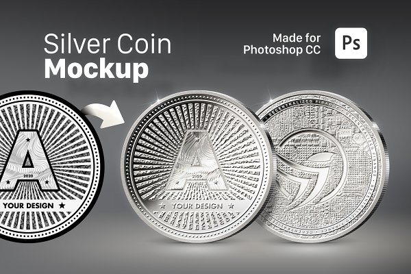 Download Sliver Coin Mockup for Photoshop CC