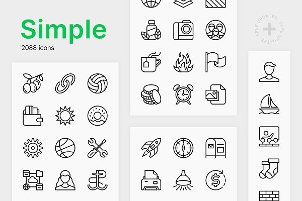 Download Simple — 2088 Line Icons Bundle
