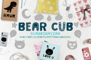 Download Bear cub Scandinavian kids font+MORE