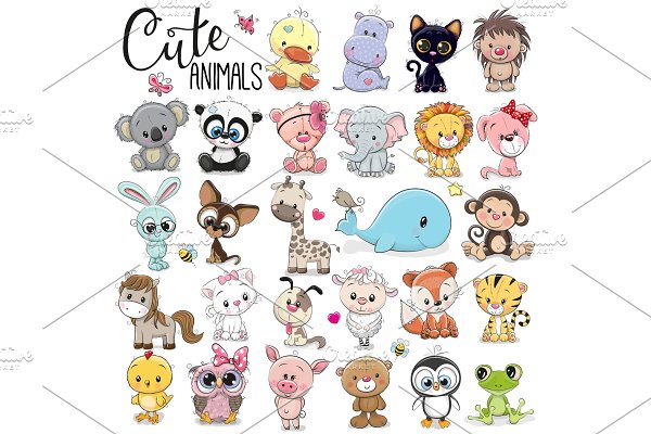 Download Set of Cute Cartoon Animals