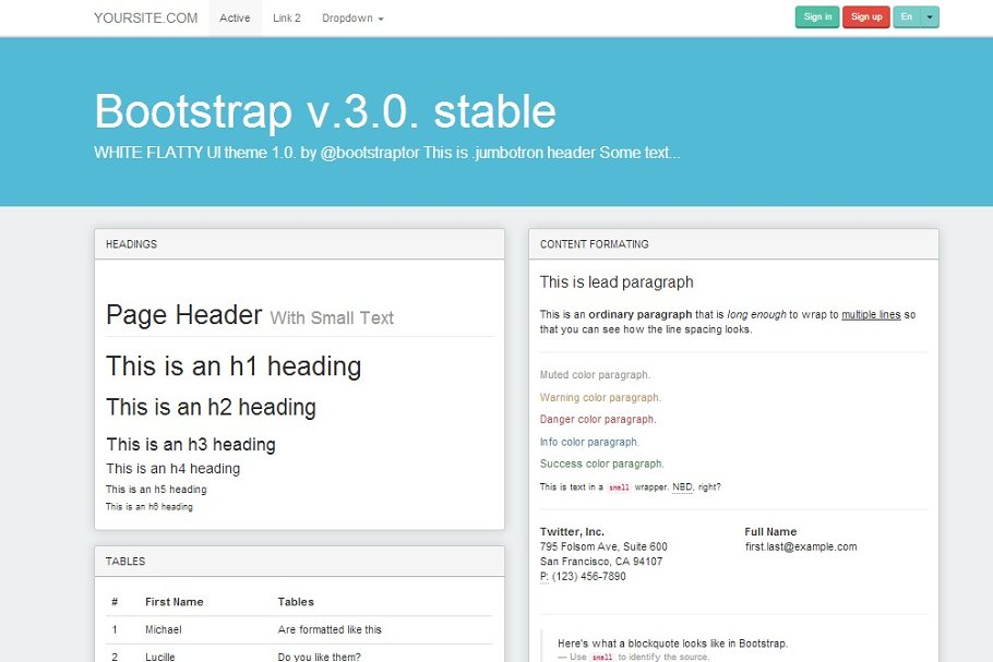 Download Bootstrap 3.0. WhiteFlatty alt theme