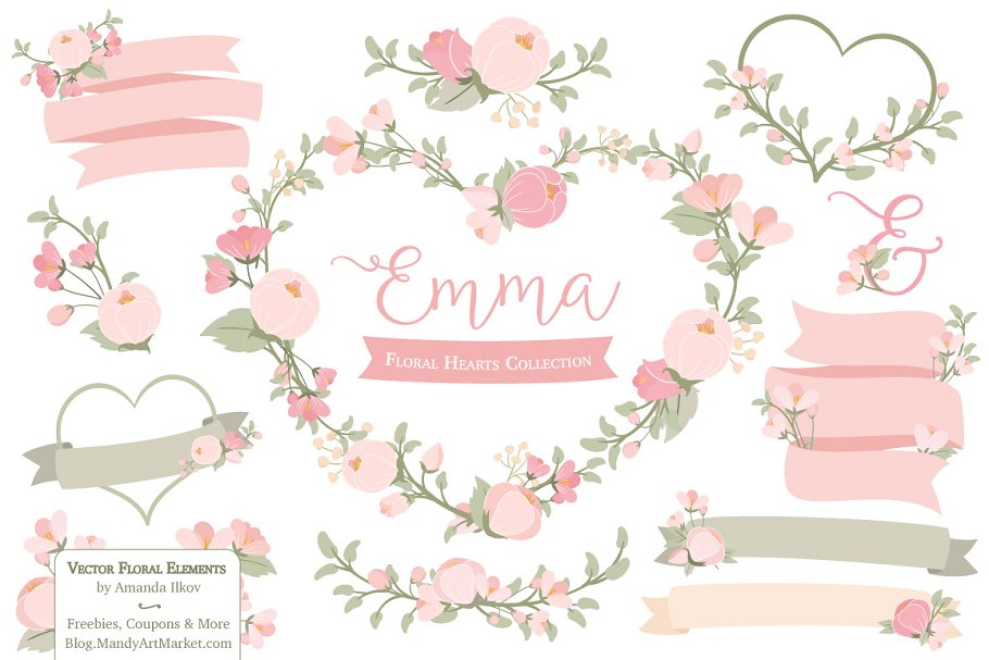 Download Soft Pink Floral Heart Wreath Vector