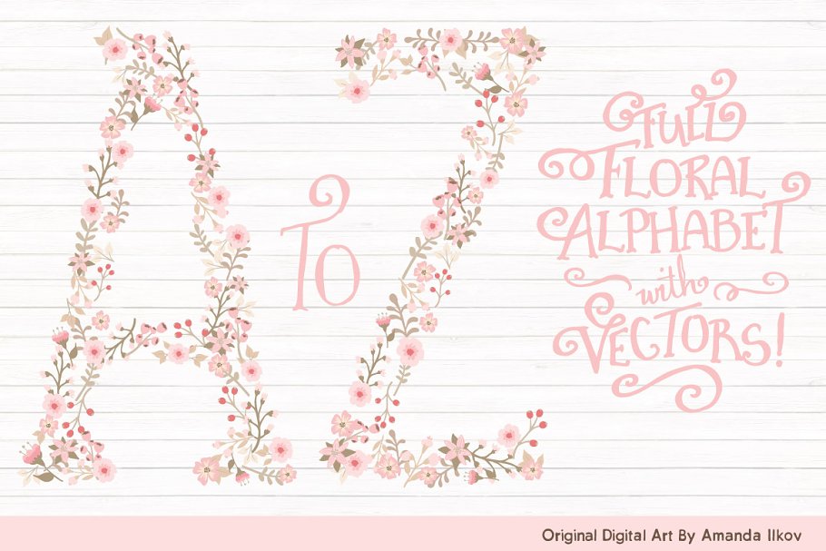Download Soft Pink Floral Alphabet Vectors