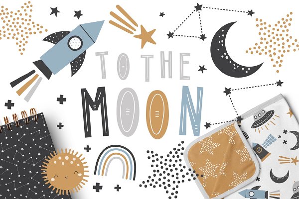 Download To the Moon Clipart Patterns