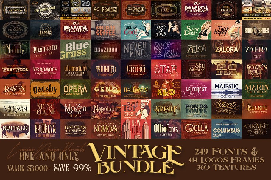 Download Vintage Bundle 249 Fonts & 414 Logos