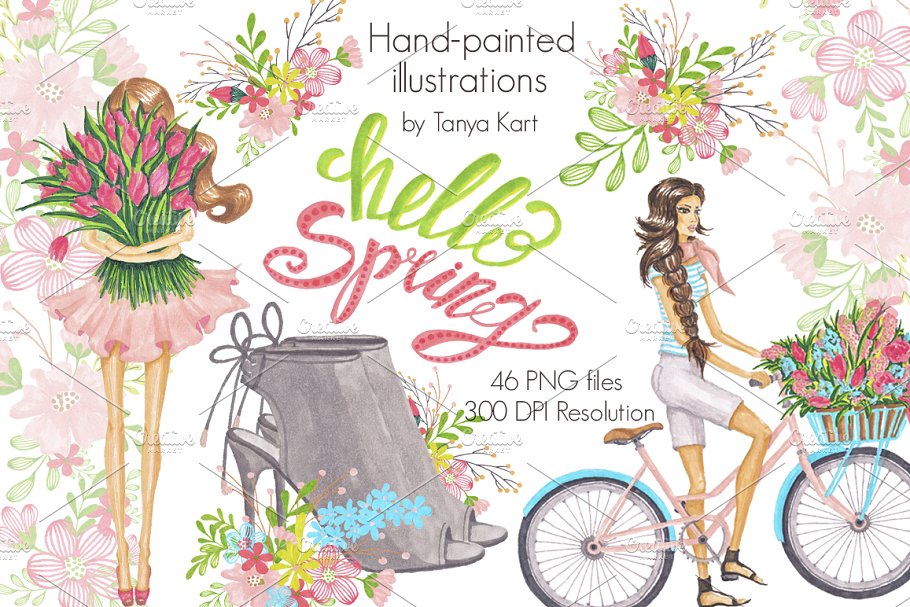 Download Spring Floral Hand-painted clipart
