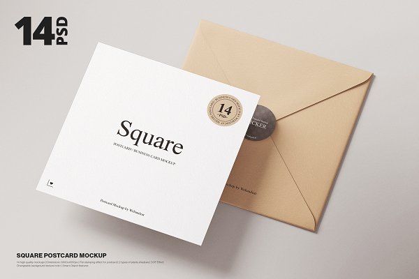 Download Square Postcard & Envelope Mockup