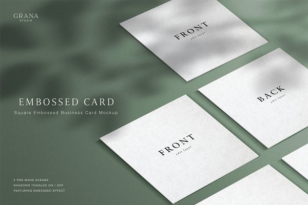 Download Square Embossed Business Card Mockup