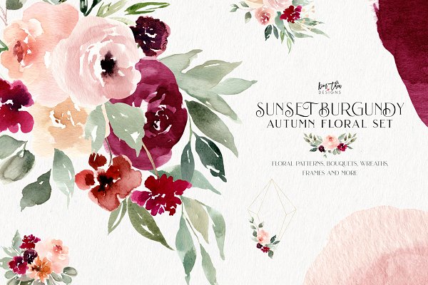 Download Sunset Burgundy Floral Set