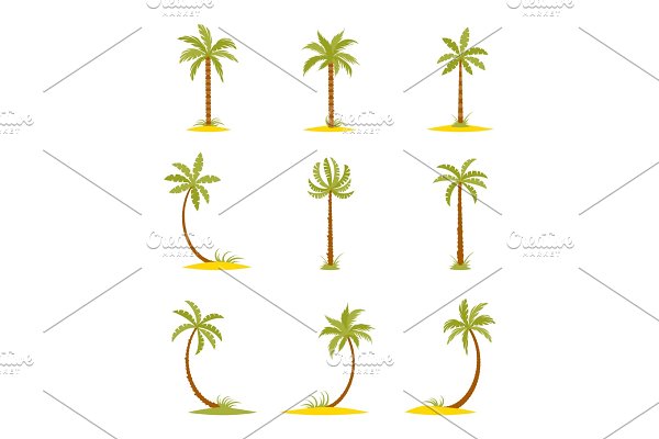 Download Set of colored palms in a flat style.
