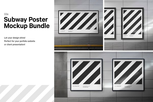 Download 3x Subway poster mockup bundle