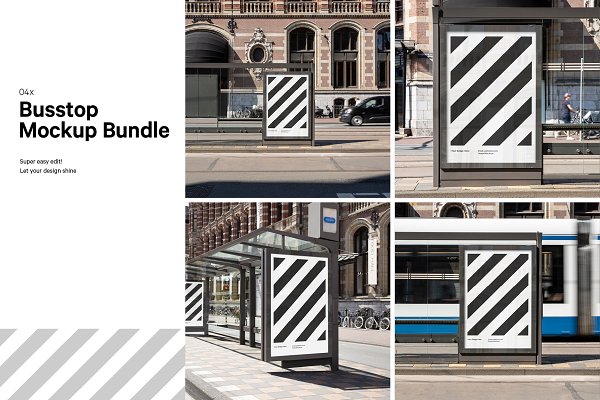 Download 4x Bus Stop Poster Mockup Bundle
