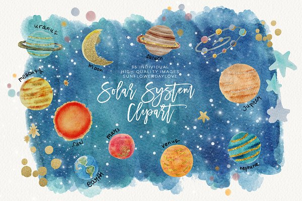 Download watercolor SOLAR SYSTEM clipart