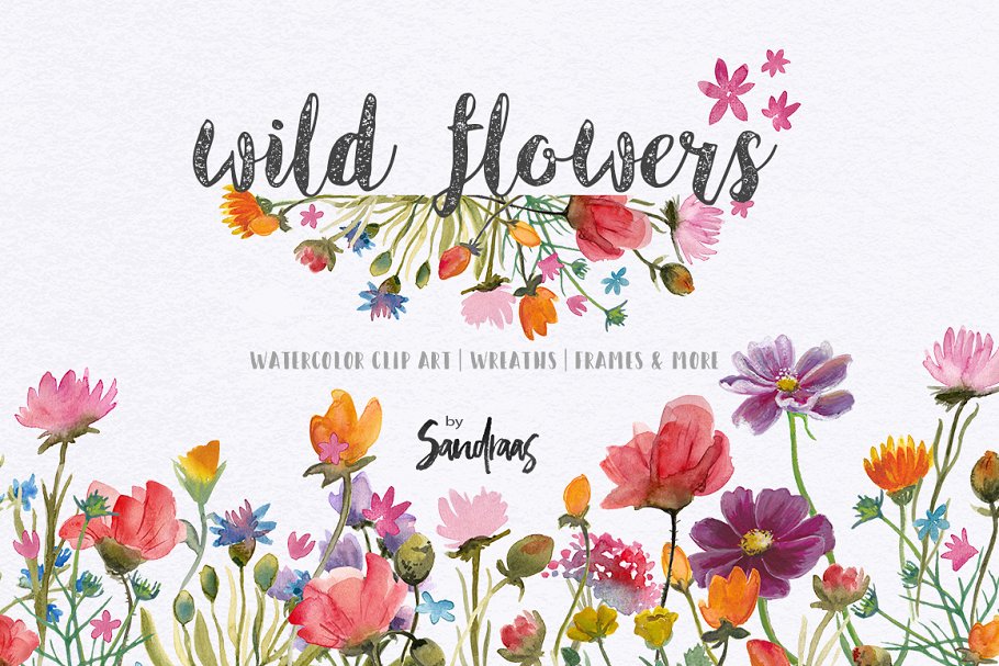 Download Wild flowers watercolor clip art