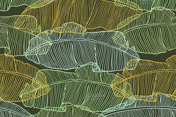 Download Seamless patterns with palm leaves.