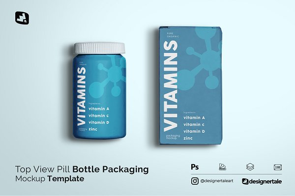 Download Topview Pill Bottle Packaging Mockup