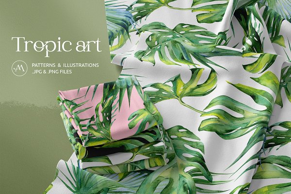Download Tropic art set of patterns & clipart