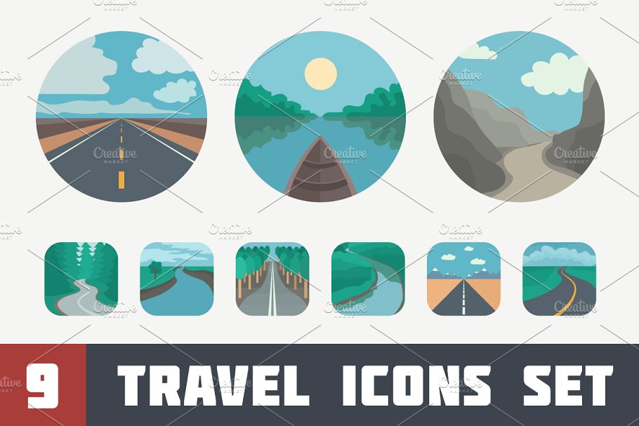 Download Travel Icons Set: Landscapes
