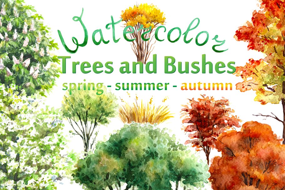 Download Watercolor Trees and Bushes