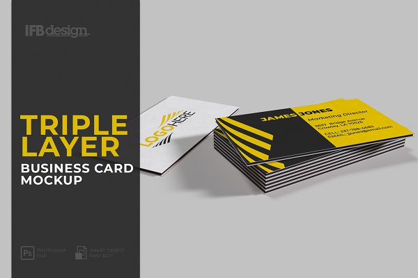 Download Triple Layer Business Card Mockup