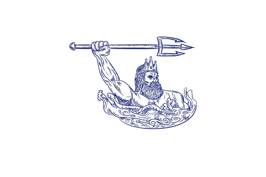 Download Triton Wielding Trident Drawing Blue