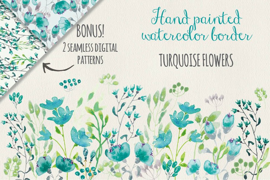 Download Watercolor turquoise floral border