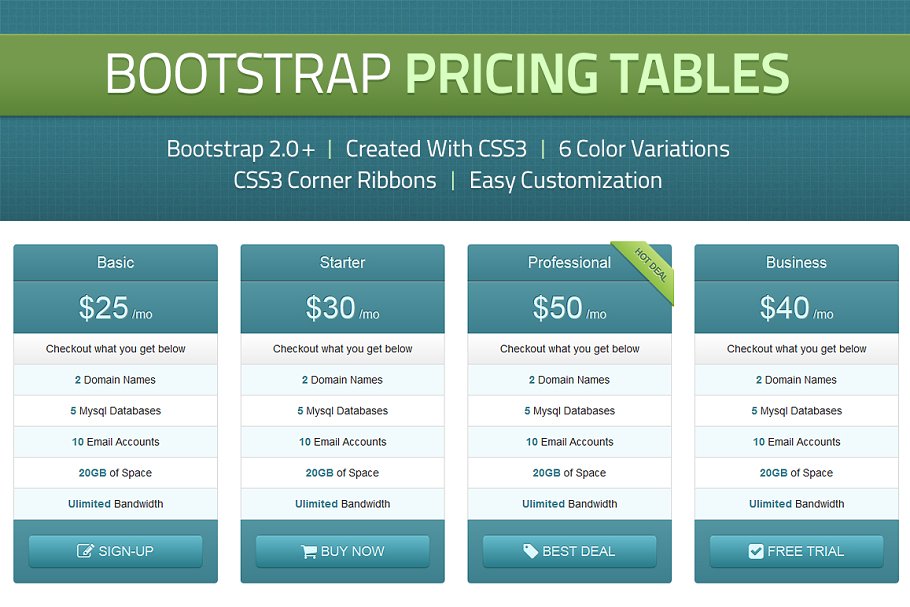 Download Bootstrap Pricing Tables