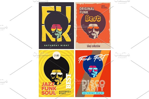 Download Disco party event flyers set. Collection of the creative vintage posters. V...